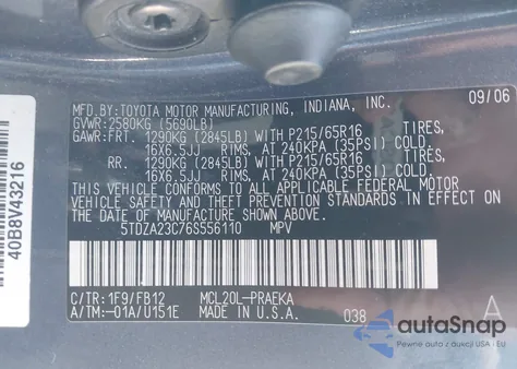 2006 Toyota Sienna Ce from USA, damaged, VIN 5TDZA23C76S556110